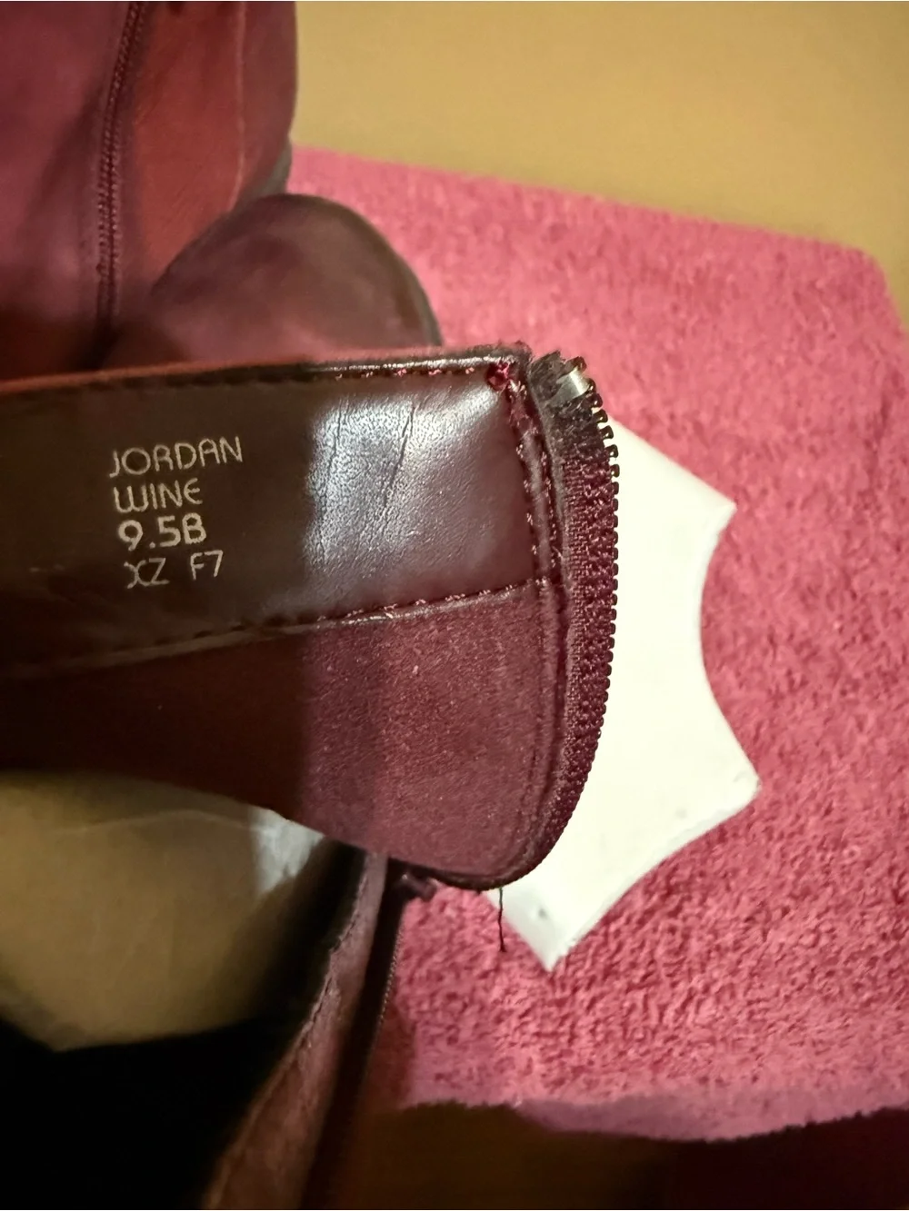 Burgundy women distressed zipper booties